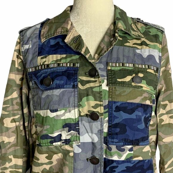 Gap Patchwork Camouflage Utility Jacket Blue Green - Picture 2 of 5